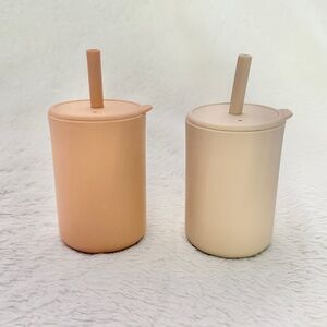 Silicone Toddler Cup 5 Ounce Capacity Set of 2 Tan Light Peach Pink